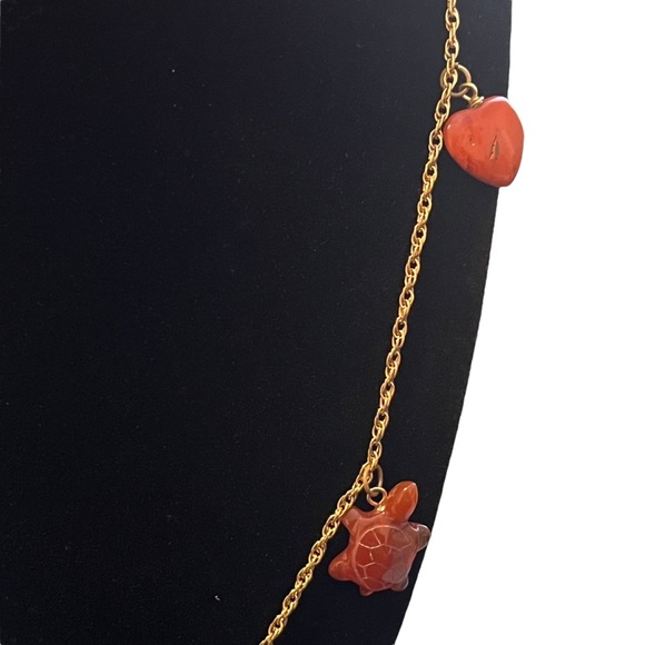 Vintage 12K Gold Filled Red Jade Bone Charm Necklace - Picture 8 of 10
